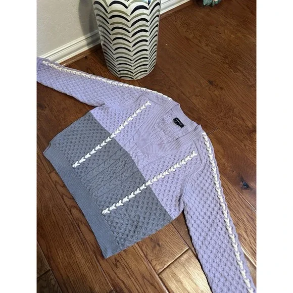 Club Monaco Purple Violet Lavender Color Block Sweater Pullover Size M 87% Wool - Picture 3 of 13